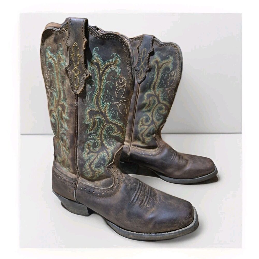 Justin Boot Stampede Western Boots Womens 7.5B Brown Leather Square Toe 2552